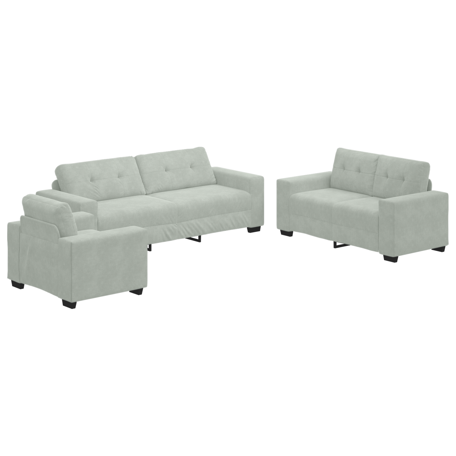 Sofa Set with Cushion 3 pcs Grey 221 x 78 x 80 cm Velvet