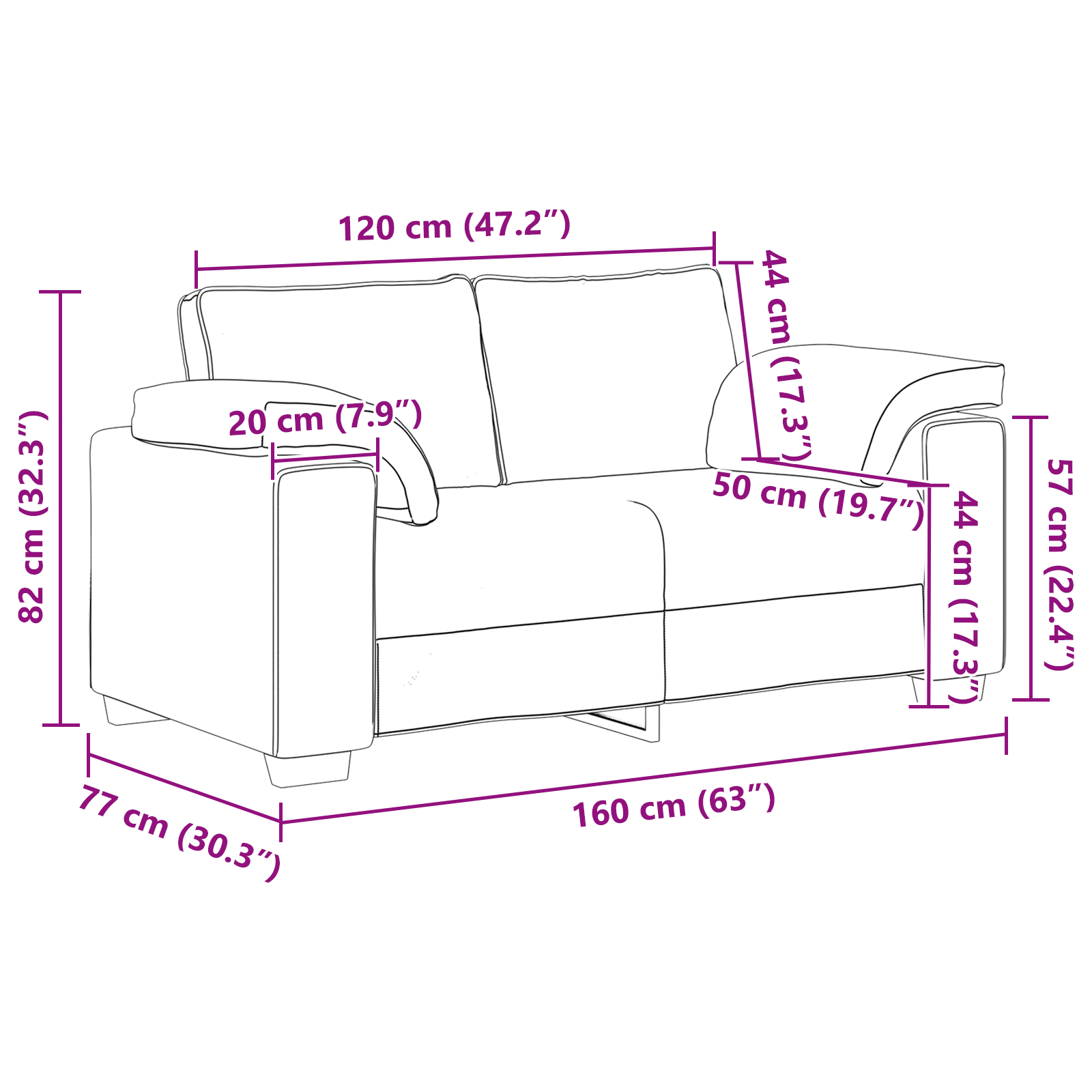 Sofa Set 2 pcs Black 219 x 77 x 82 cm Fabric