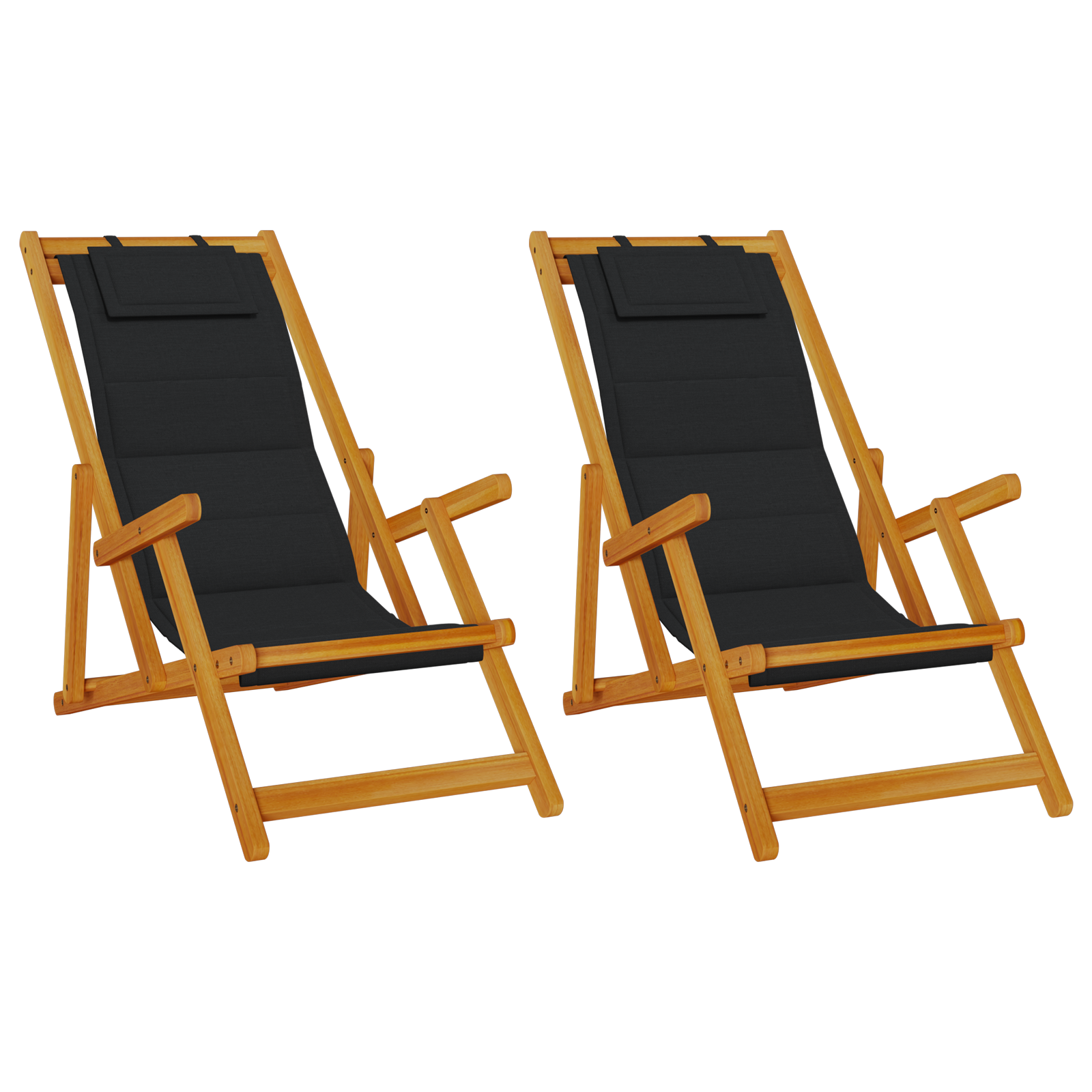 Folding Beach Chairs 2 Pack Black Solid Acacia Wood & Textilene