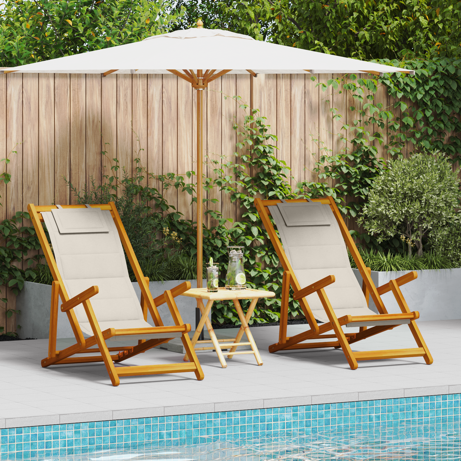 Folding Beach Chairs 2 Pack Light Grey Solid Wood Acacia & Textilene