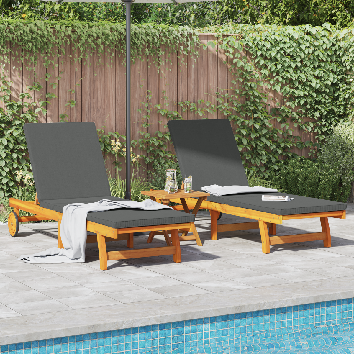 Sun Lounger 2 pcs Brown 65 x 199 x 84 cm Solid Acacia Wood