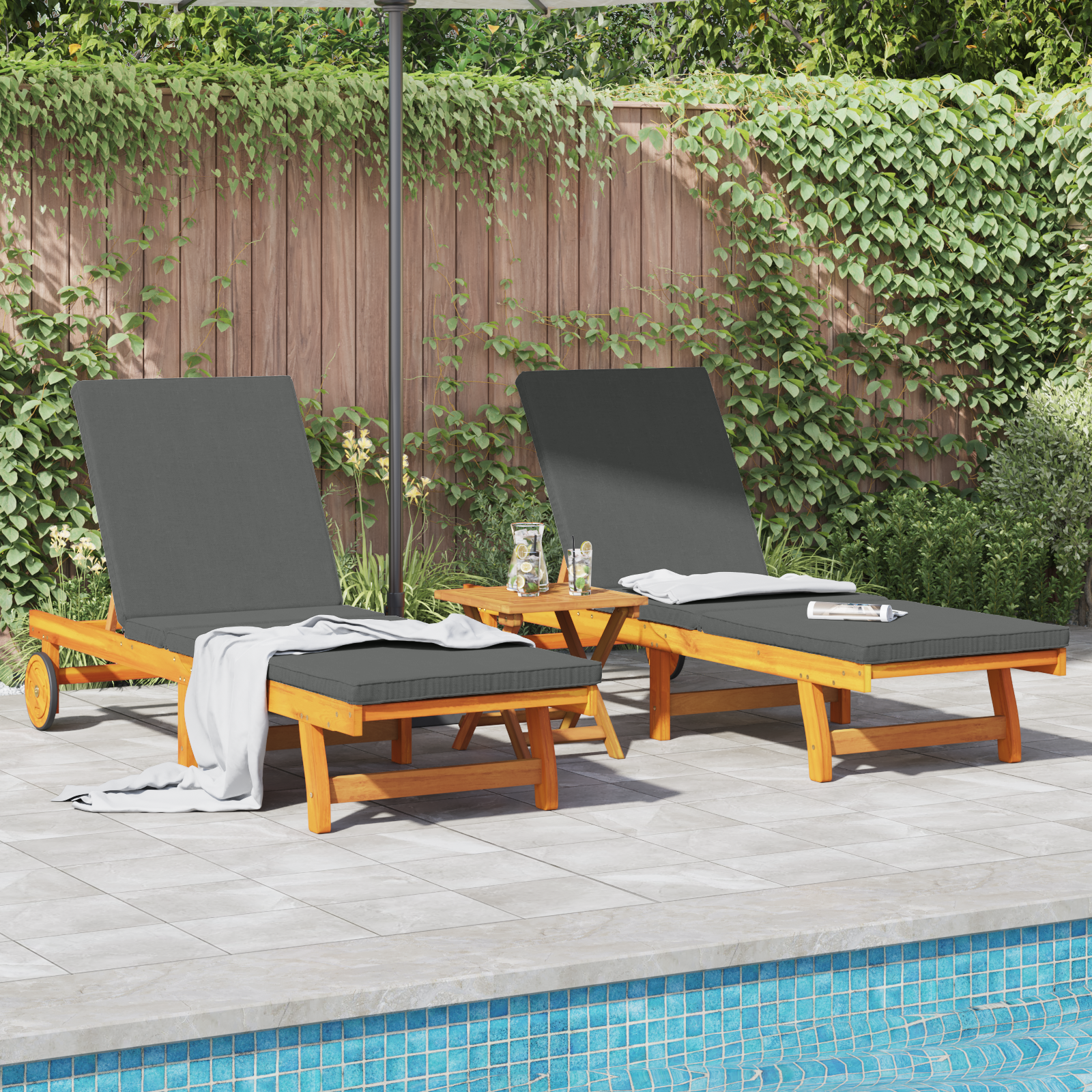 Sun Lounger 2 pcs Brown 65 x 199 x 84 cm Solid Acacia Wood