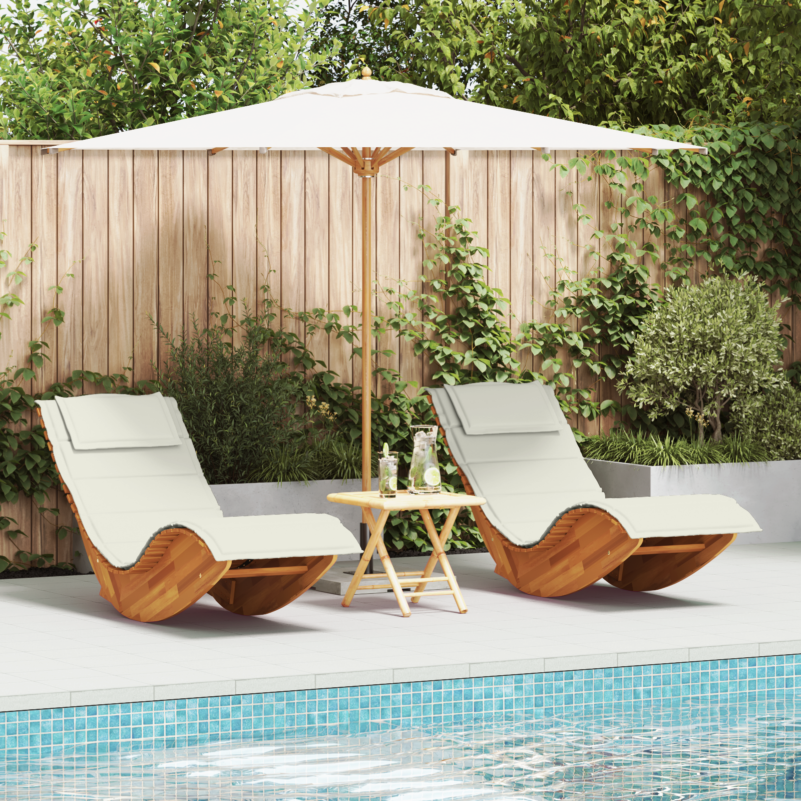 Sun Lounger with Cushion 2-person 2 pcs Brown Solid Acacia Wood