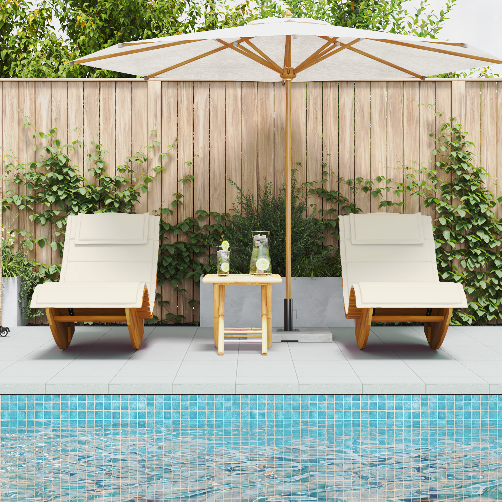 Sun Lounger with Cushion 2-person 2 pcs Brown Solid Acacia Wood