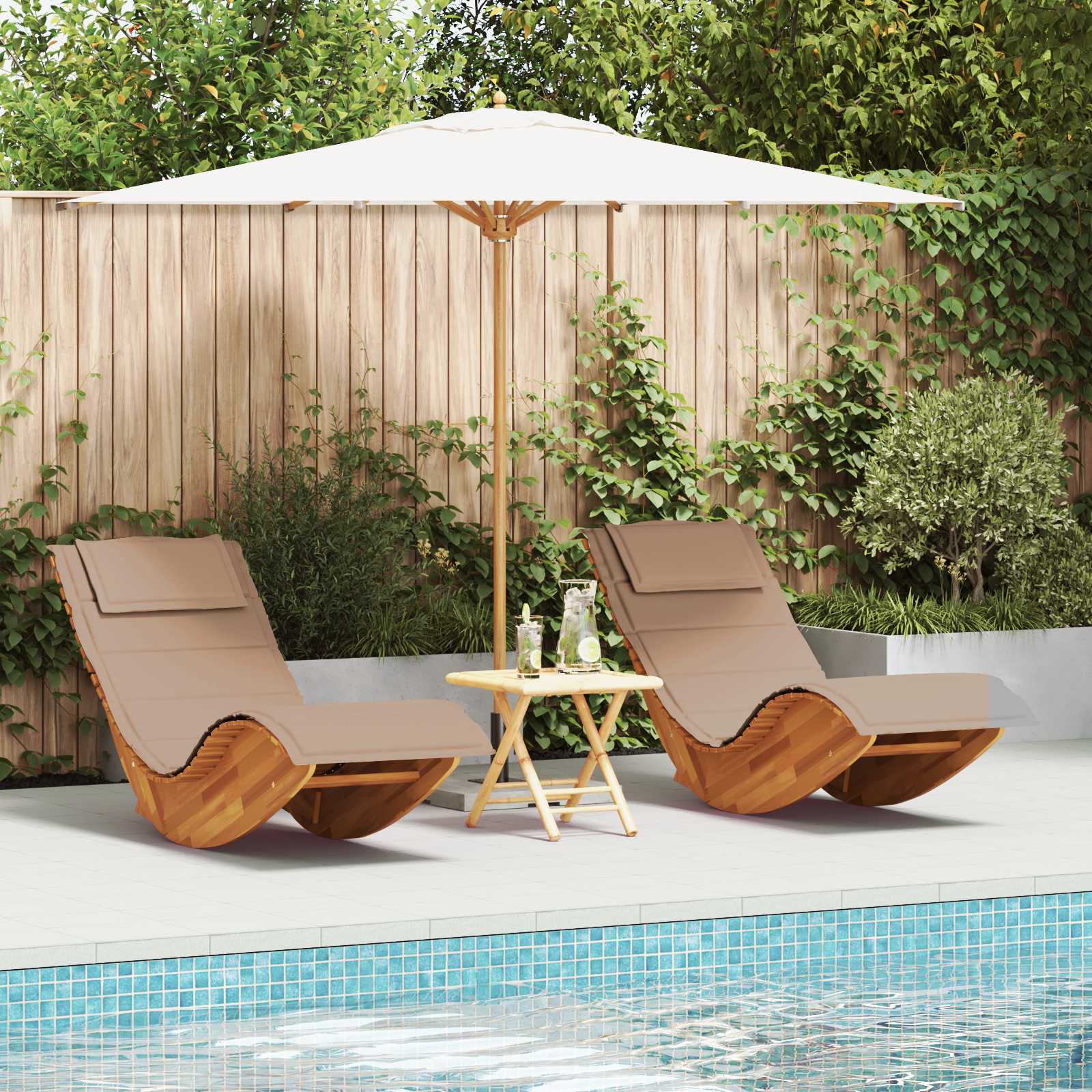 Sun Lounger with Cushion 2-person 2 pcs Brown Solid Acacia Wood