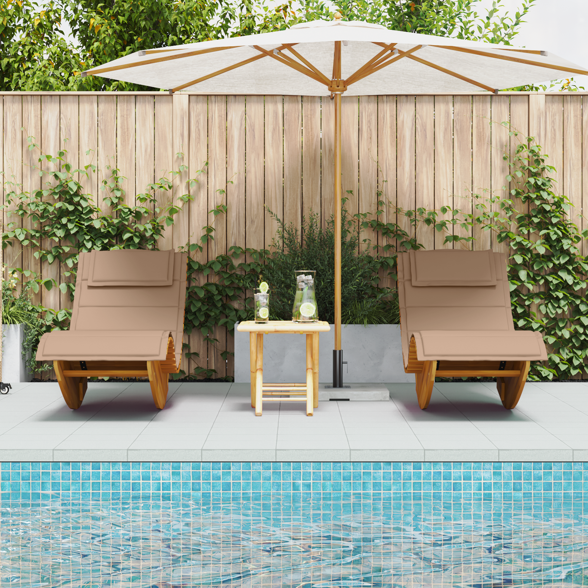 Sun Lounger with Cushion 2-person 2 pcs Brown Solid Acacia Wood