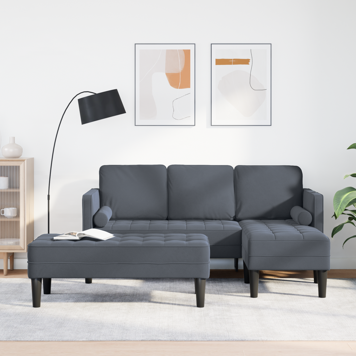 Sofa Set with Cushion 2 pcs Dark Grey Polyester