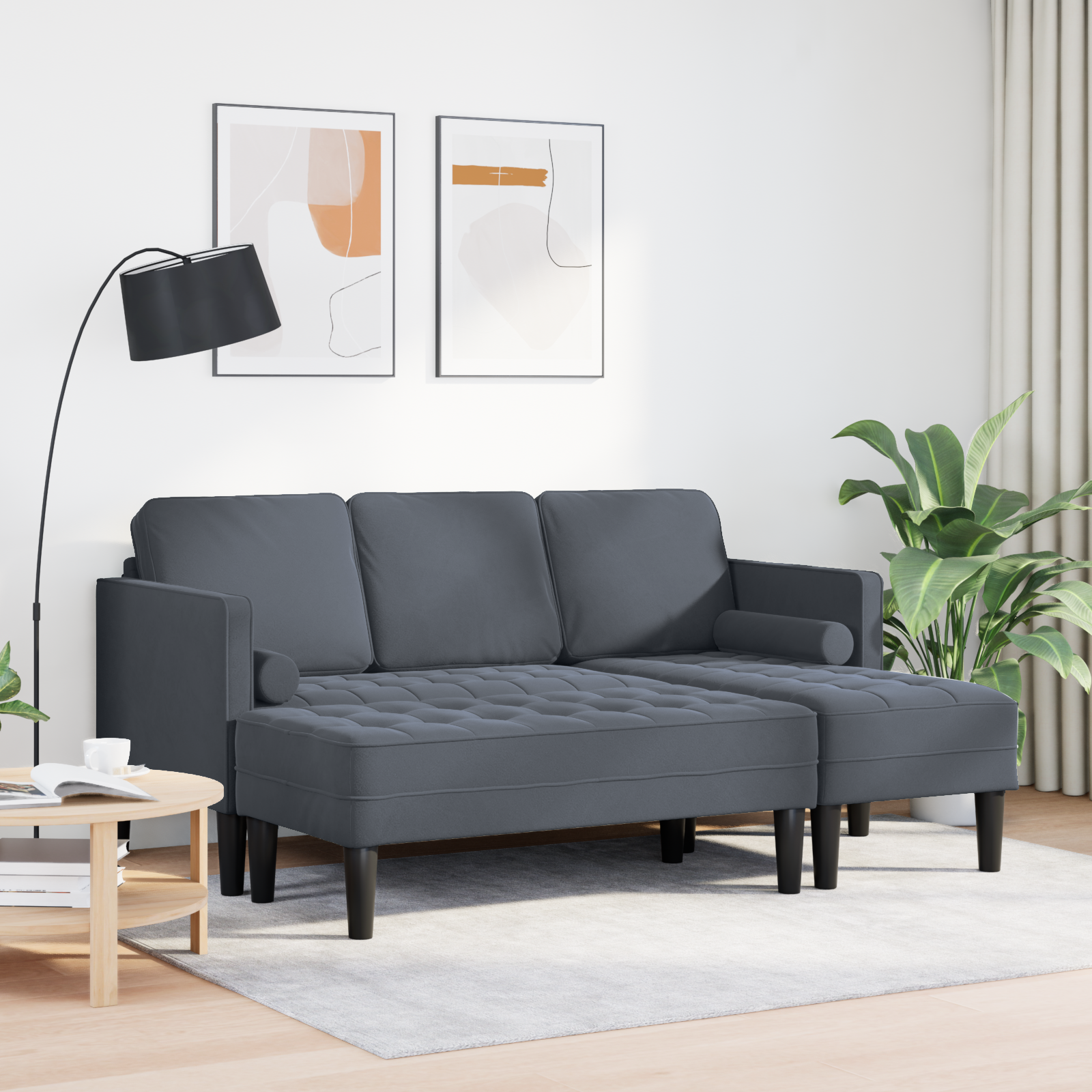 Sofa Set with Cushion 2 pcs Dark Grey Polyester
