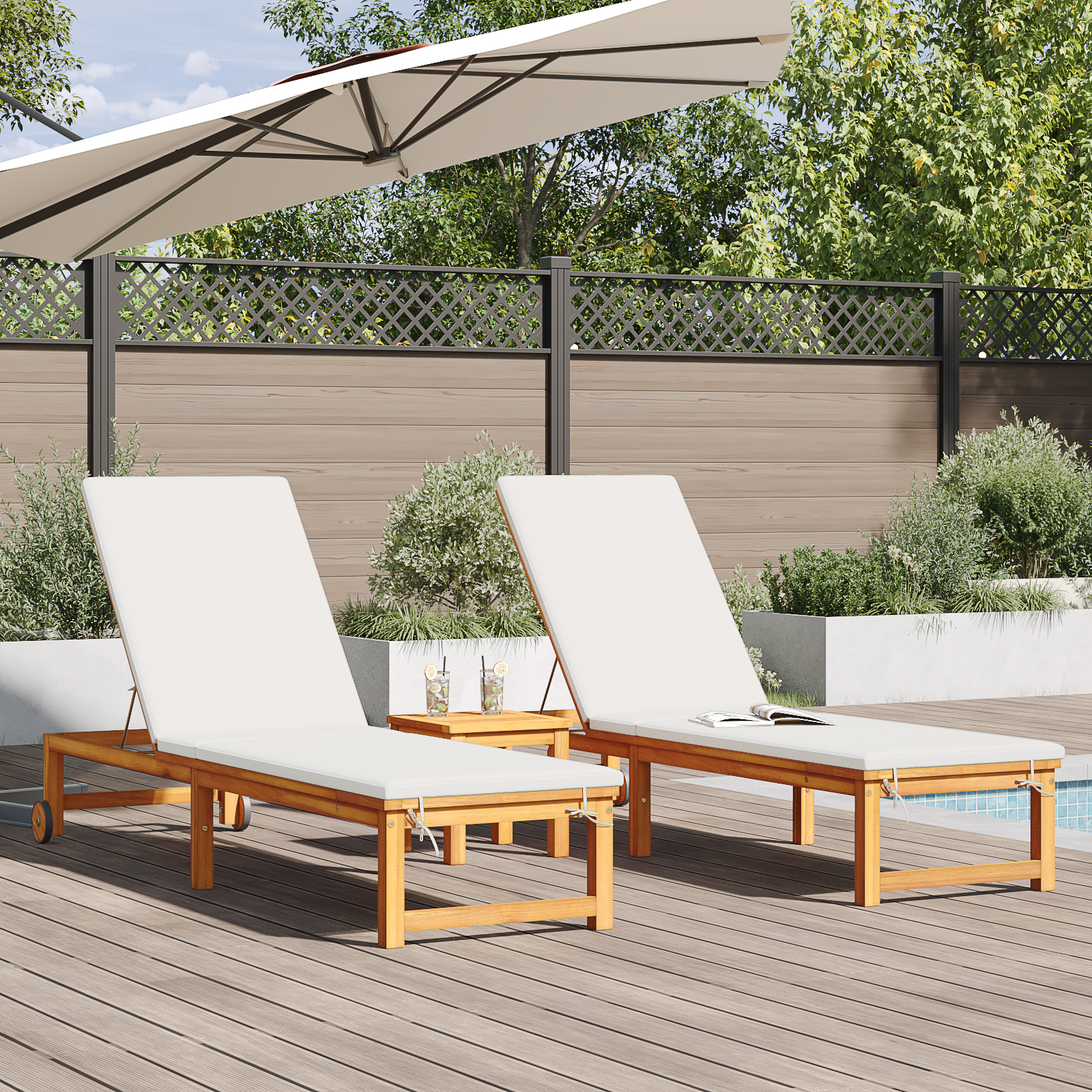 Sun Lounger 2 pcs Brown 202 x 53 x 89 cm Solid Acacia Wood