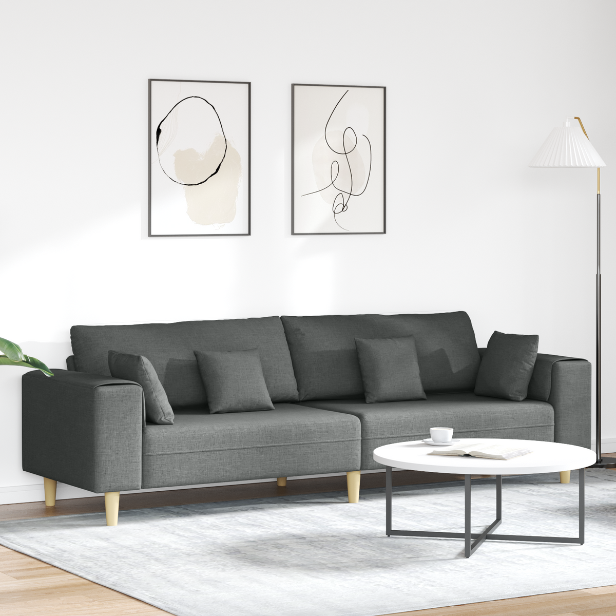 Sofa with Cushion Dark Grey 250 x 77 x 76 cm Fabric