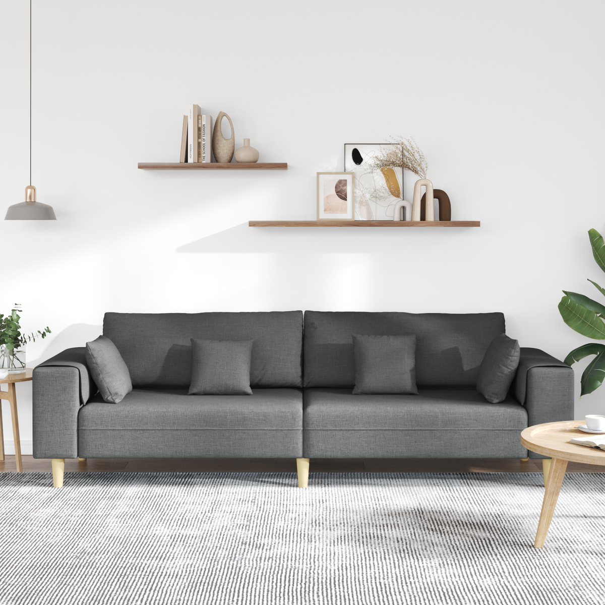 Sofa with Cushion Dark Grey 250 x 77 x 76 cm Fabric