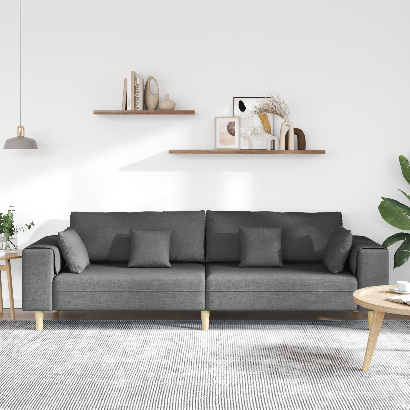 Sofa with Cushion Dark Grey 250 x 77 x 76 cm Fabric