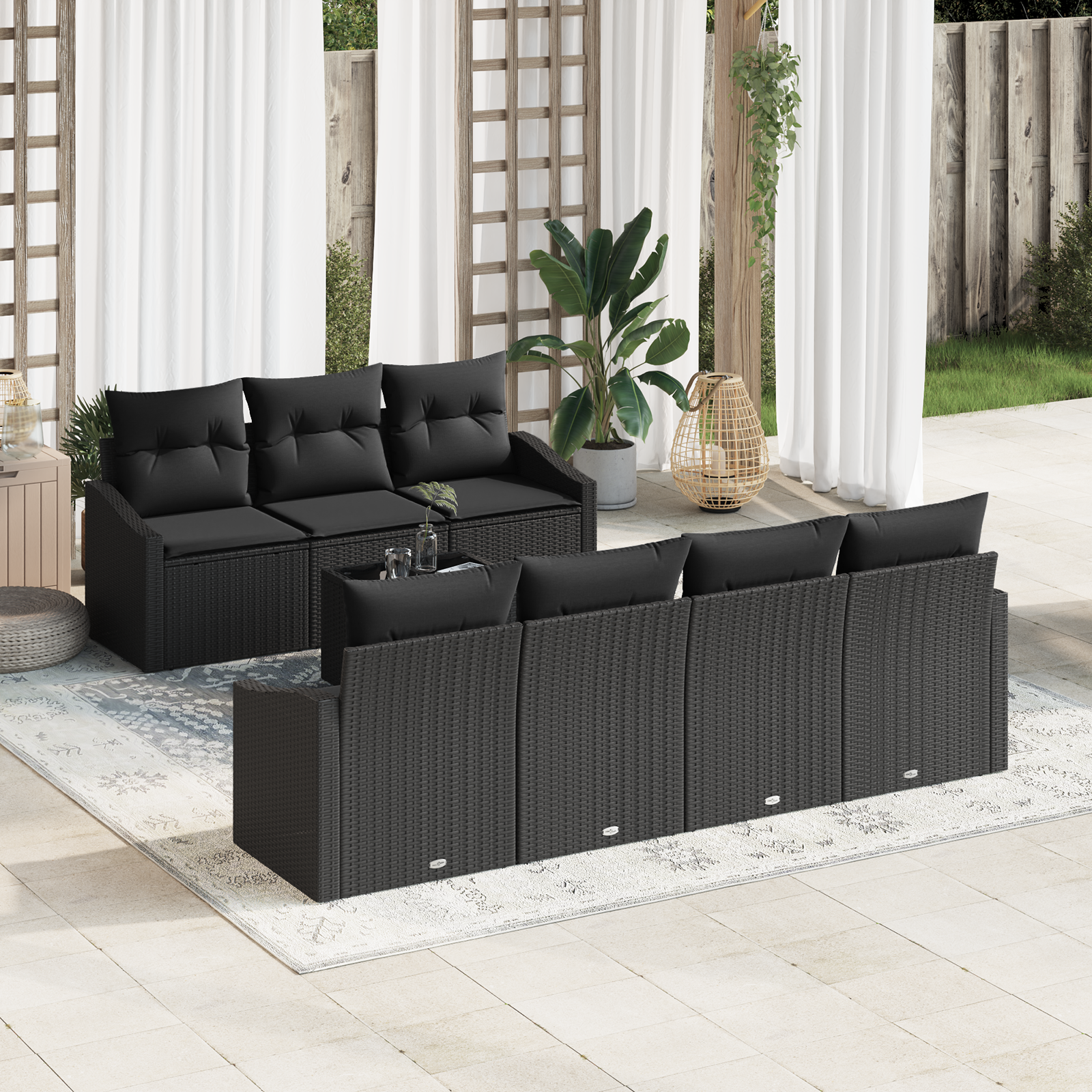 8 Piece Garden Sofa Set with Cushions Black Poly Rattan