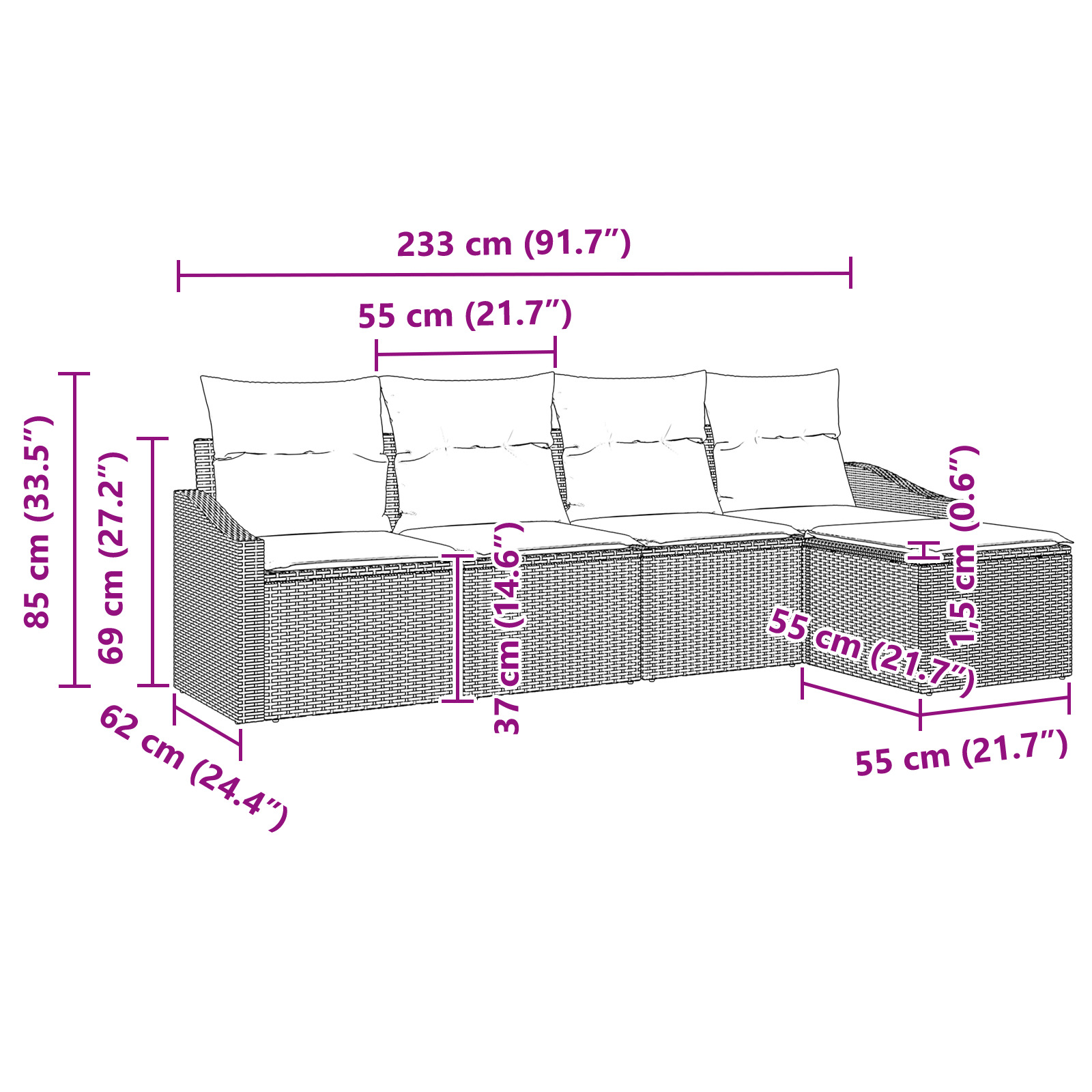 5 Piece Garden Sofa Set with Cushions Black Poly Rattan
