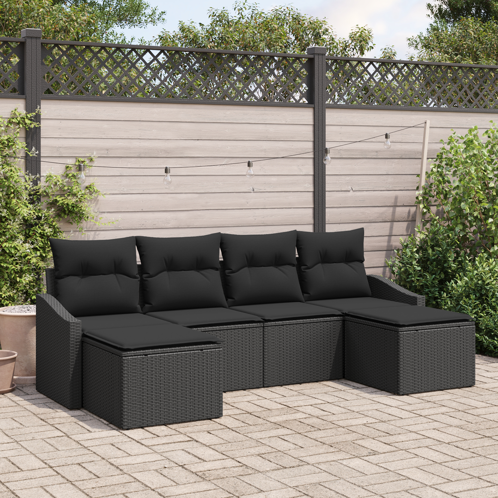 6 Piece Garden Sofa Set with Cushions Black Poly Rattan