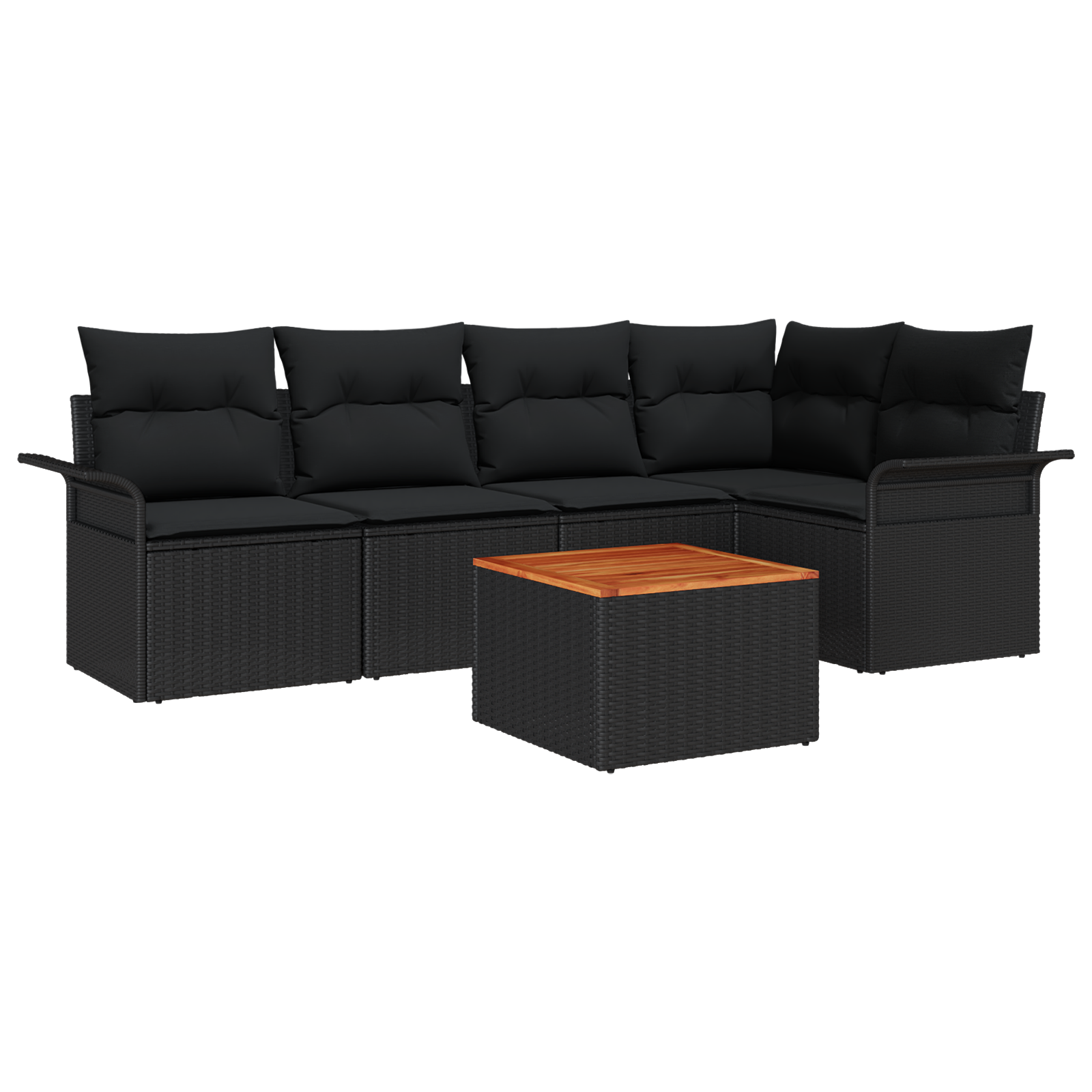 6 Piece Garden Sofa Set with Cushions Black Poly Rattan Acacia