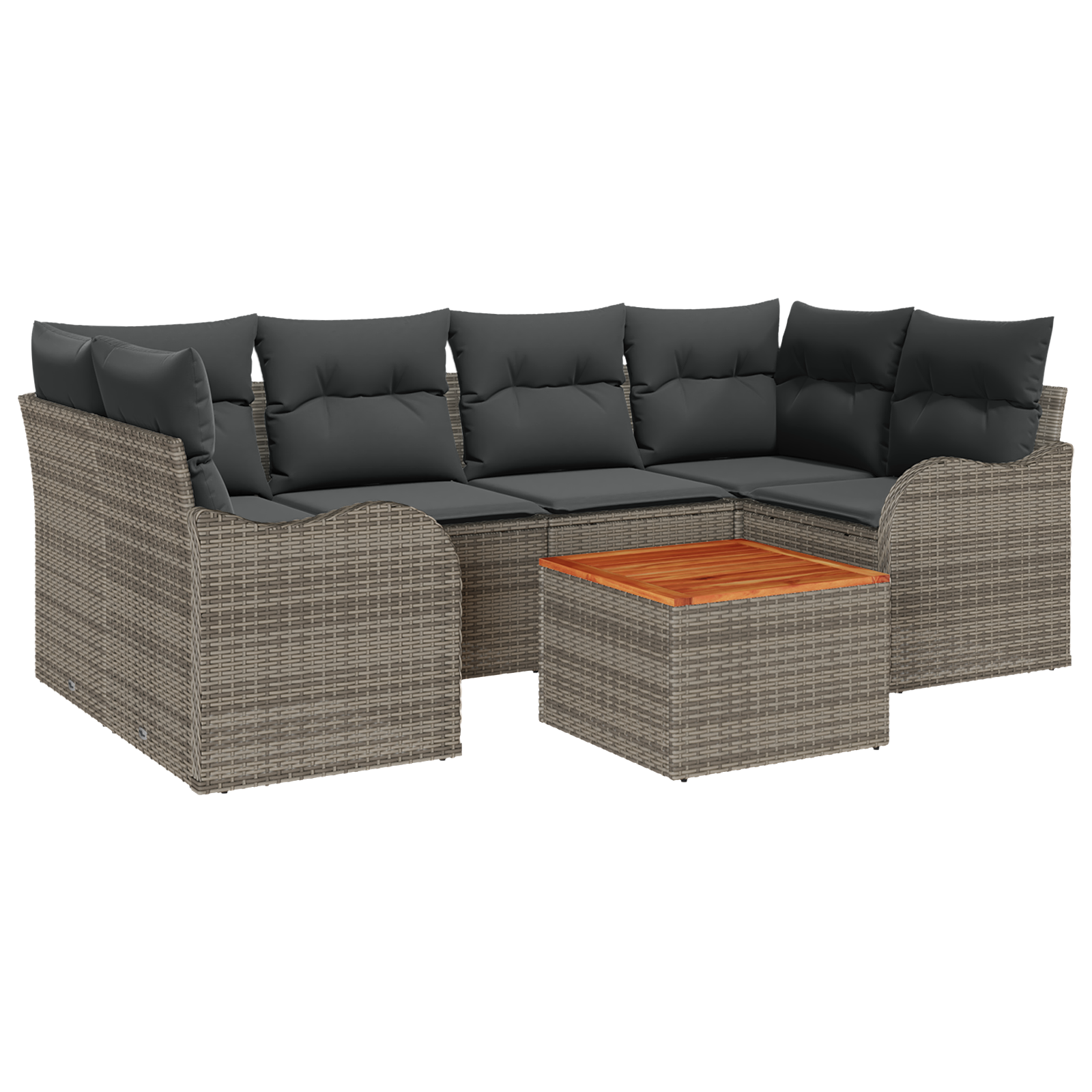 7 Piece Garden Sofa Set with Cushions Grey Poly Rattan Acacia