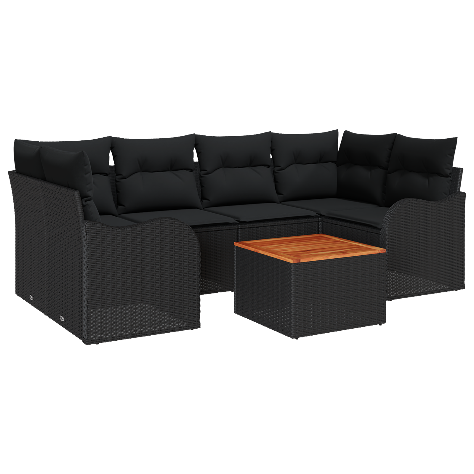 7 Piece Garden Sofa Set with Cushions Black Poly Rattan Acacia