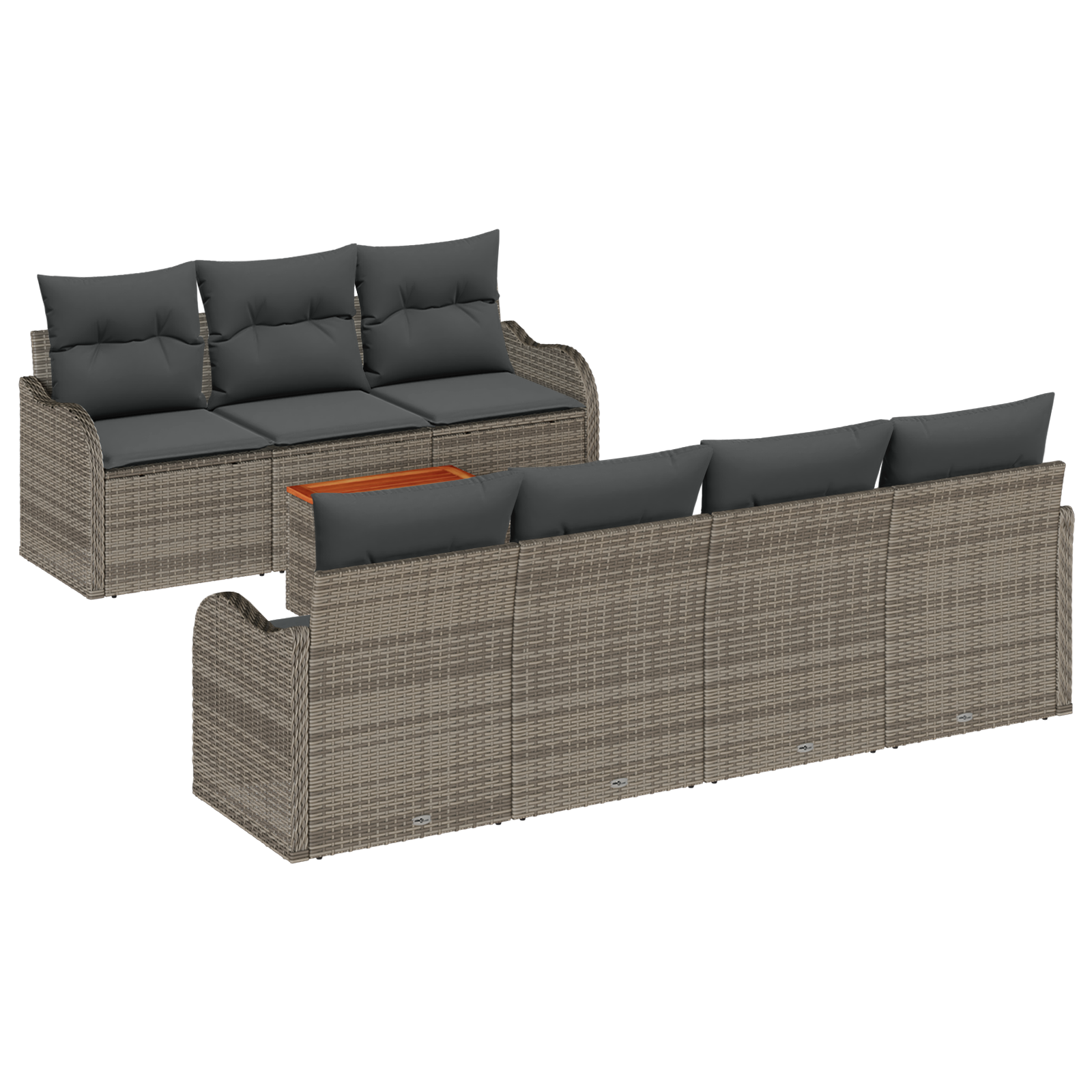 8 Piece Garden Sofa Set with Cushions Grey Poly Rattan Acacia