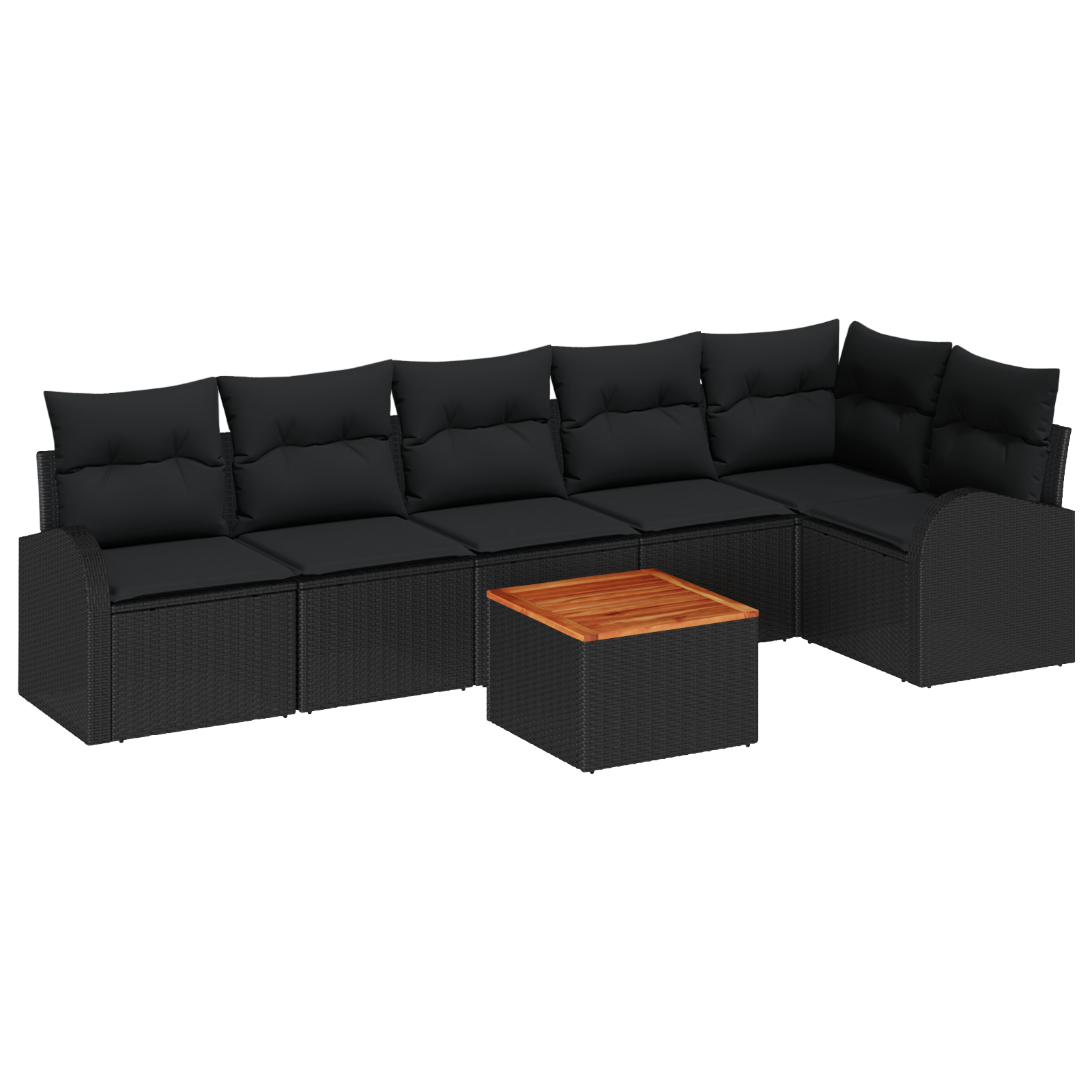 7 Piece Garden Sofa Set with Cushions Black Poly Rattan Acacia