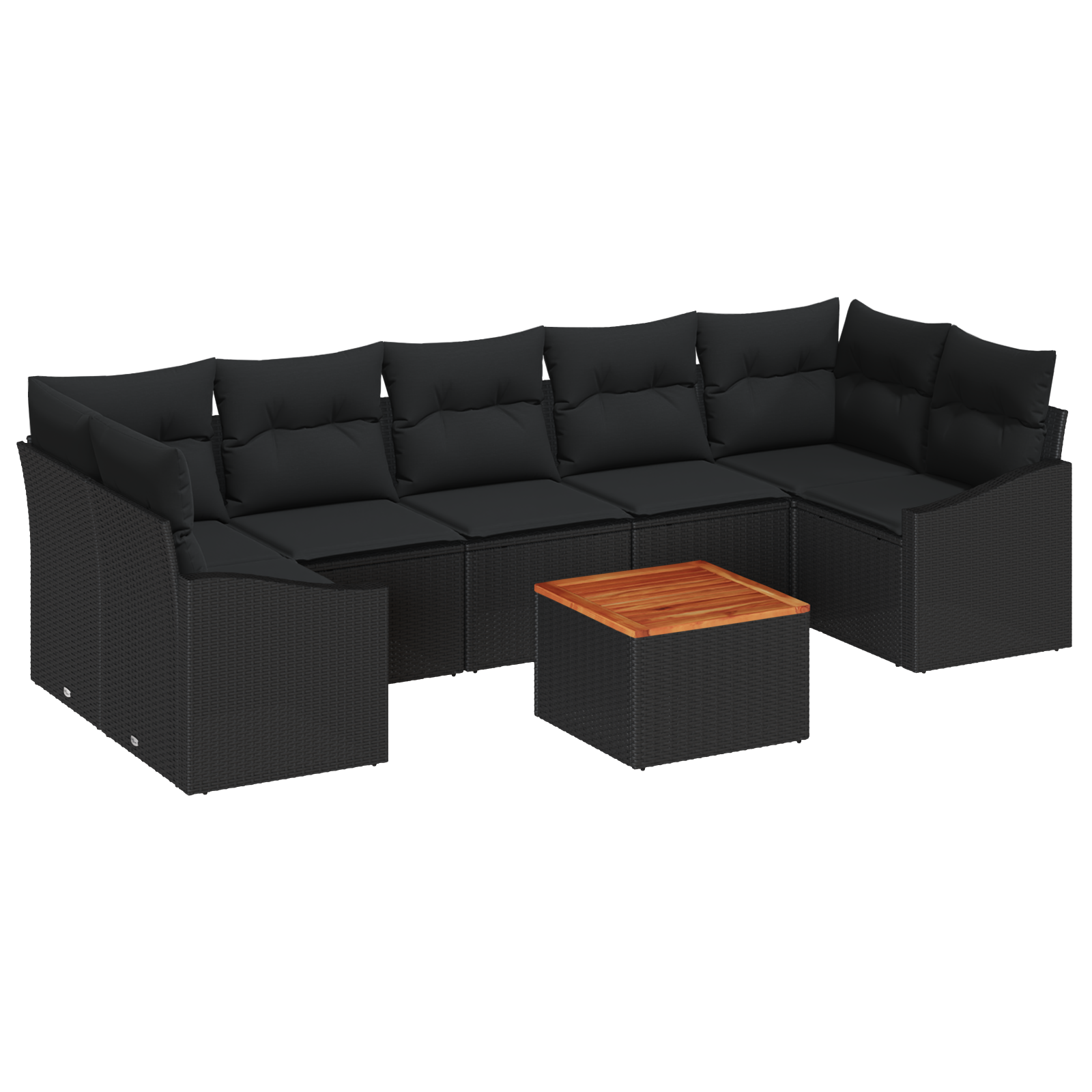 8 Piece Garden Sofa Set with Cushions Black Poly Rattan Acacia