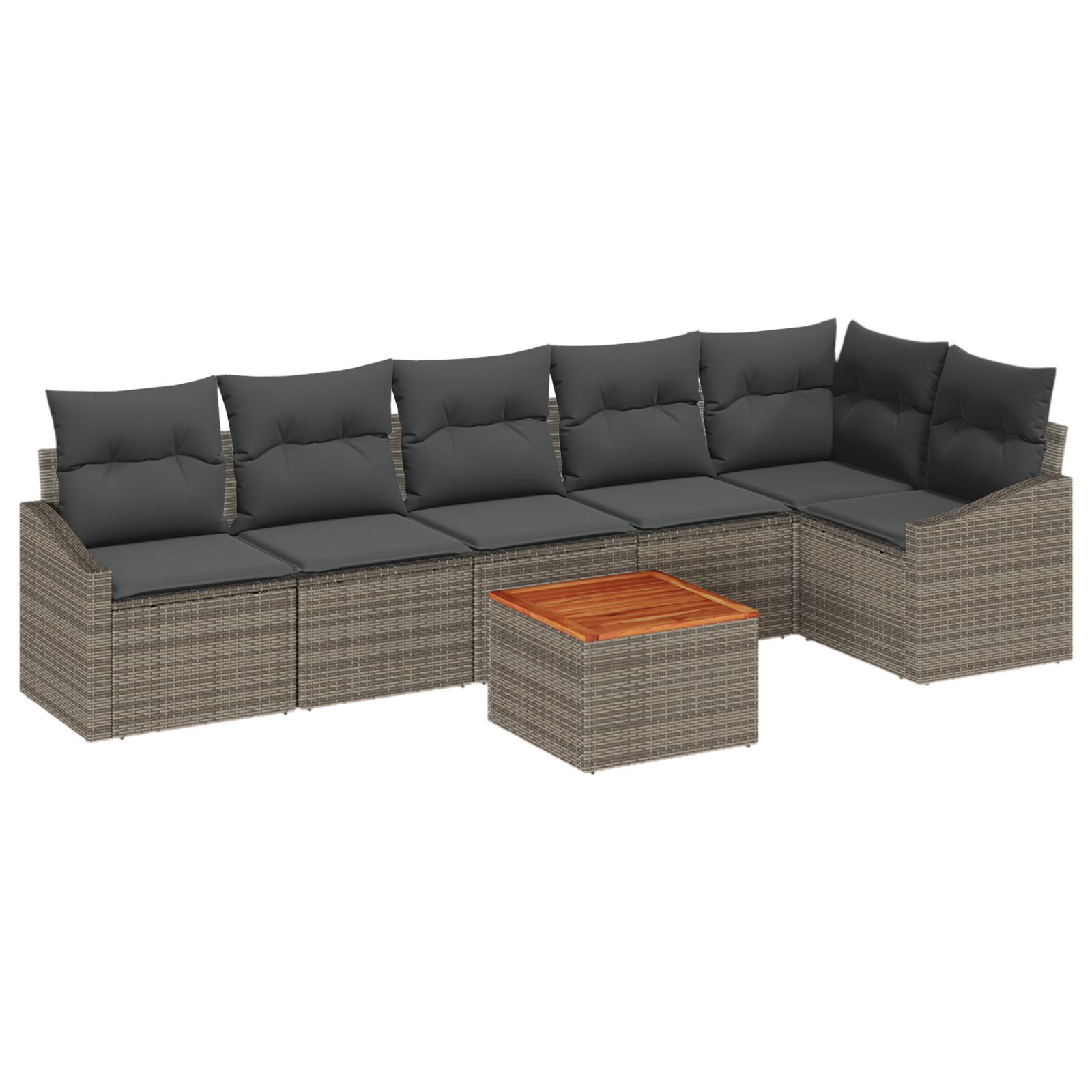 7 Piece Garden Sofa Set with Cushions Grey Poly Rattan Acacia