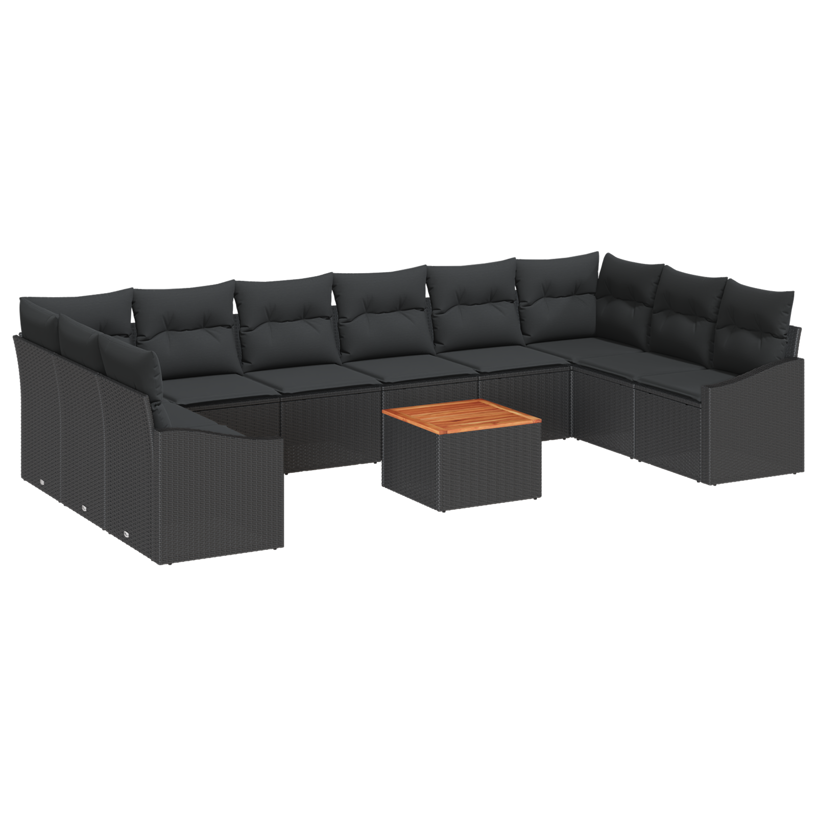11 Piece Garden Sofa Set with Cushions Black Poly Rattan Acacia