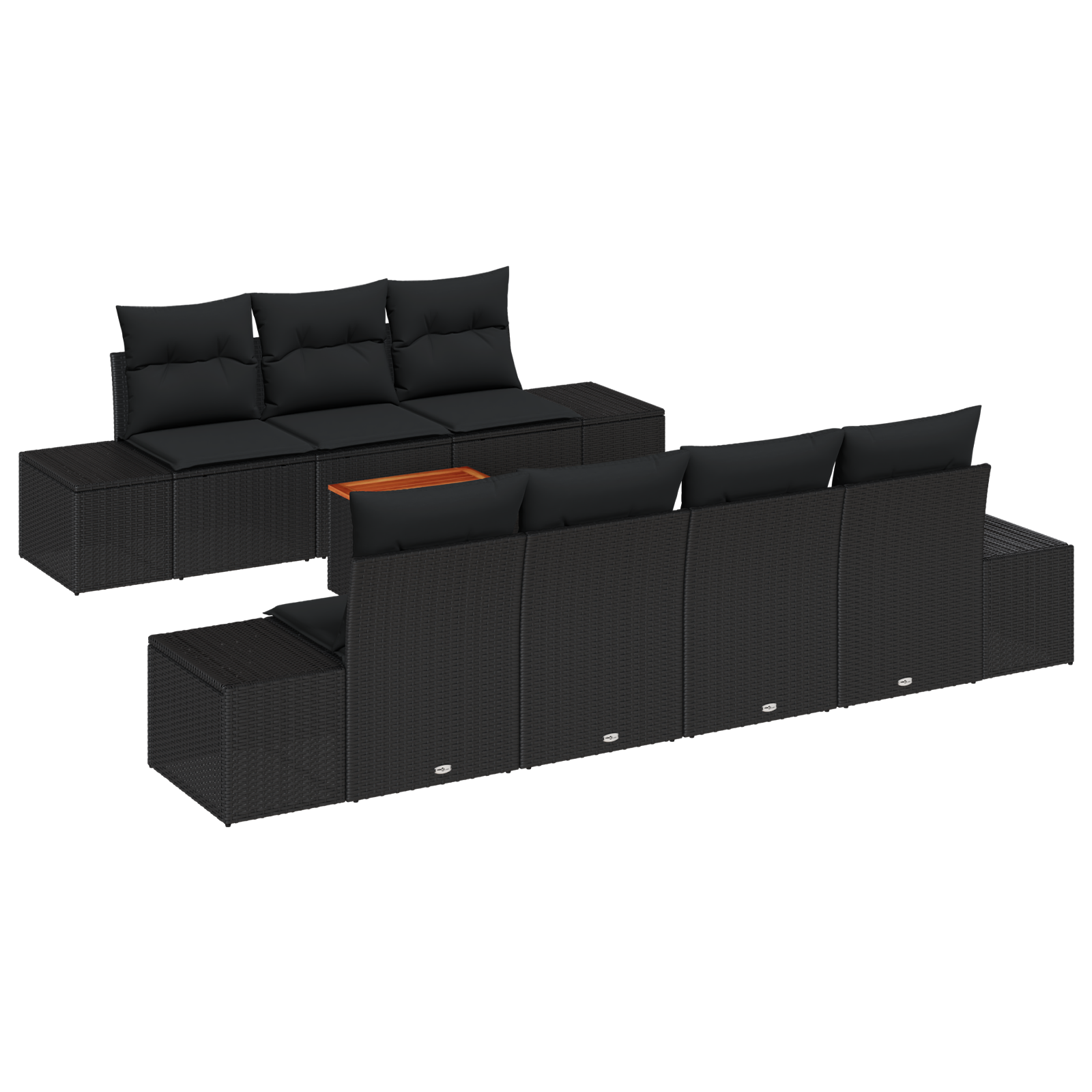 8 Piece Garden Sofa Set with Cushions Black Poly Rattan Acacia
