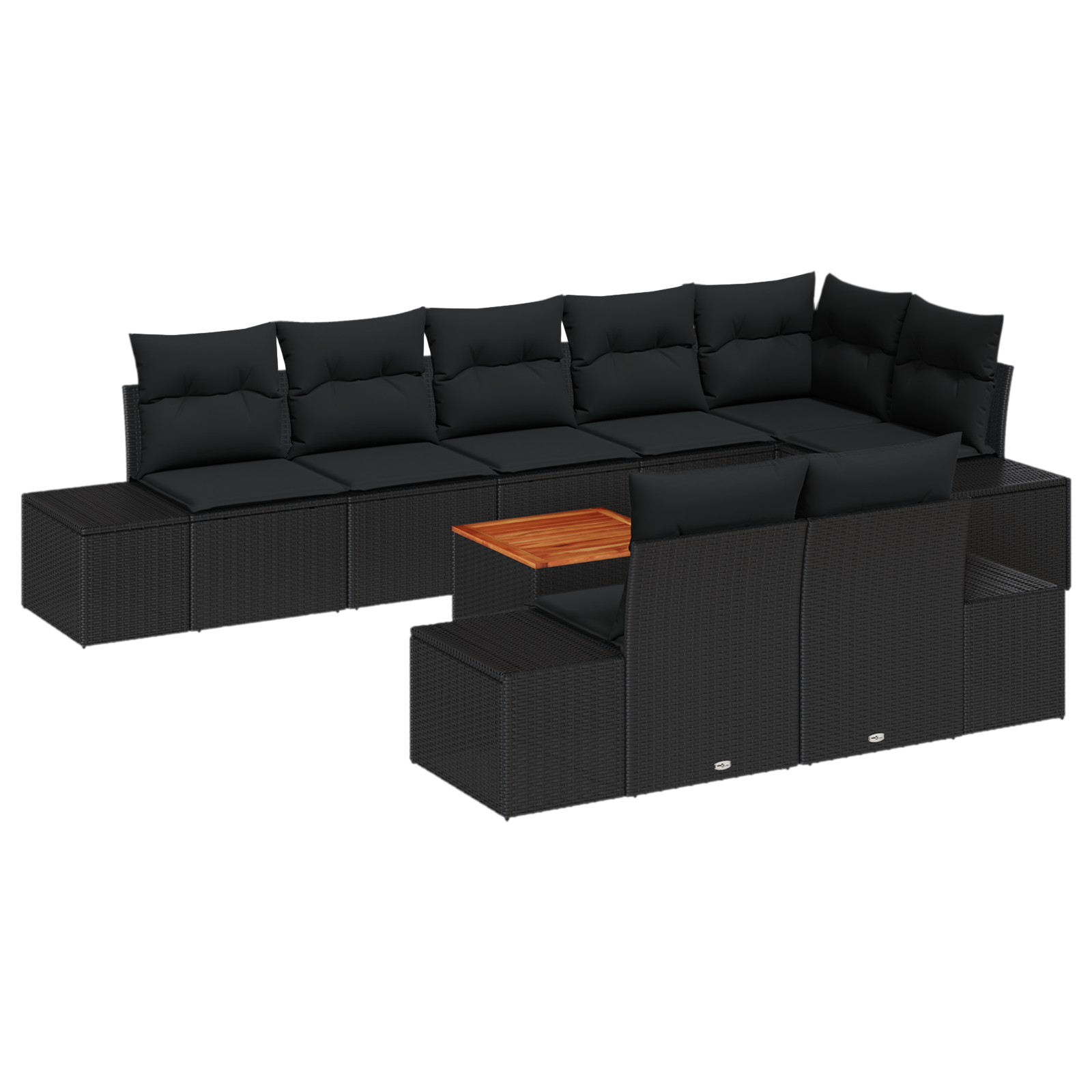 9 Piece Garden Sofa Set with Cushions Black Poly Rattan Acacia