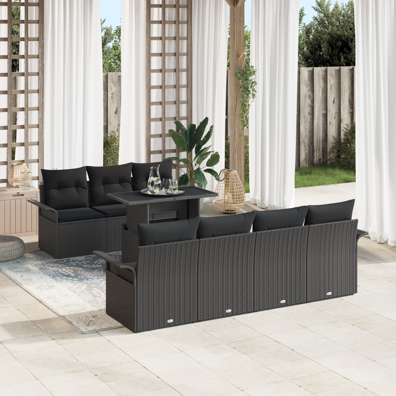 8 Piece Garden Sofa Set with Cushions Black Poly Rattan