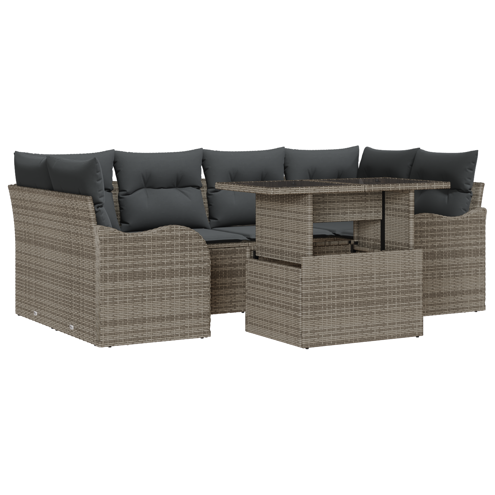 7 Piece Garden Sofa Set with Cushions Grey Poly Rattan