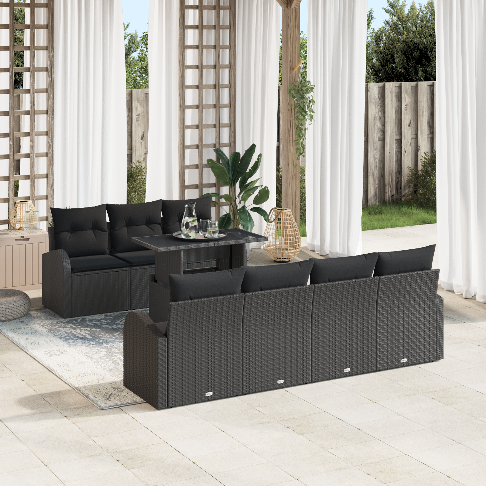 8 Piece Garden Sofa Set with Cushions Black Poly Rattan