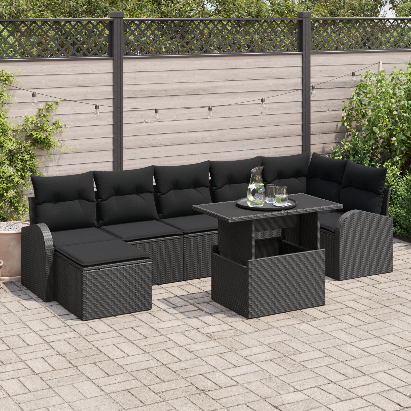 8 Piece Garden Sofa Set with Cushions Black Poly Rattan