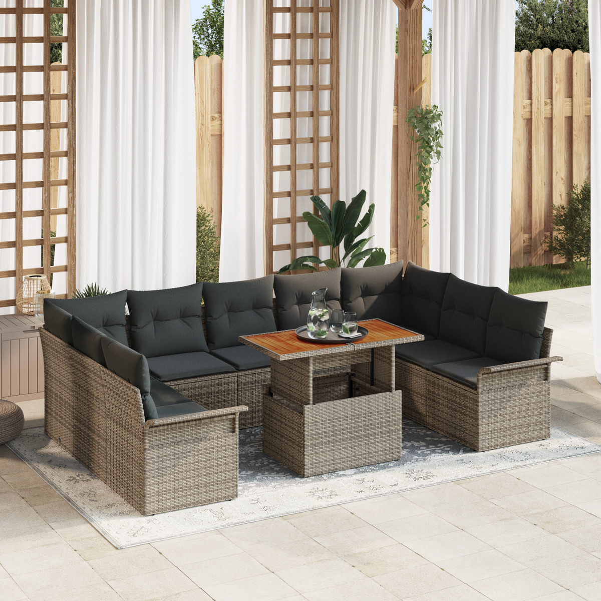 Garden Sofa Set 10 pcs Grey Poly rattan and powder-coated steel