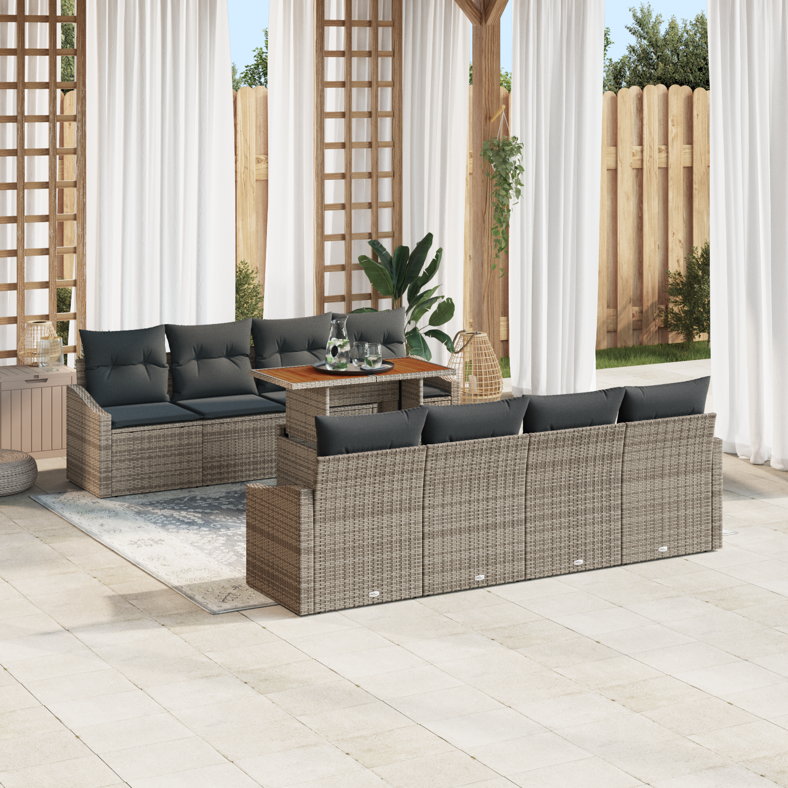 Garden Dining Set with Cushion 9 pcs Grey and Brown