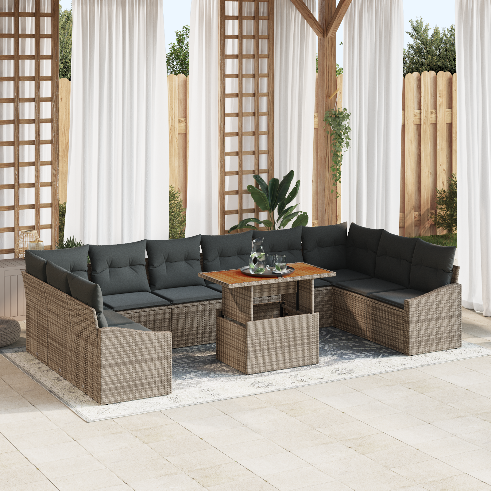 Garden Dining Set with Cushion 11 pcs Grey and Brown