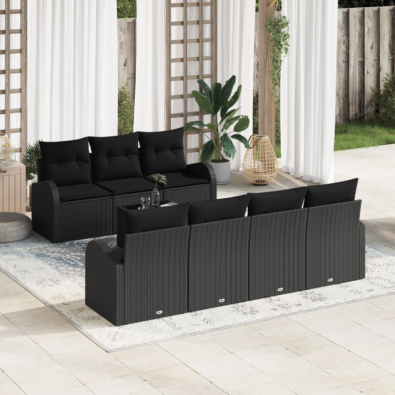 8 Piece Garden Sofa Set with Cushions Black Poly Rattan