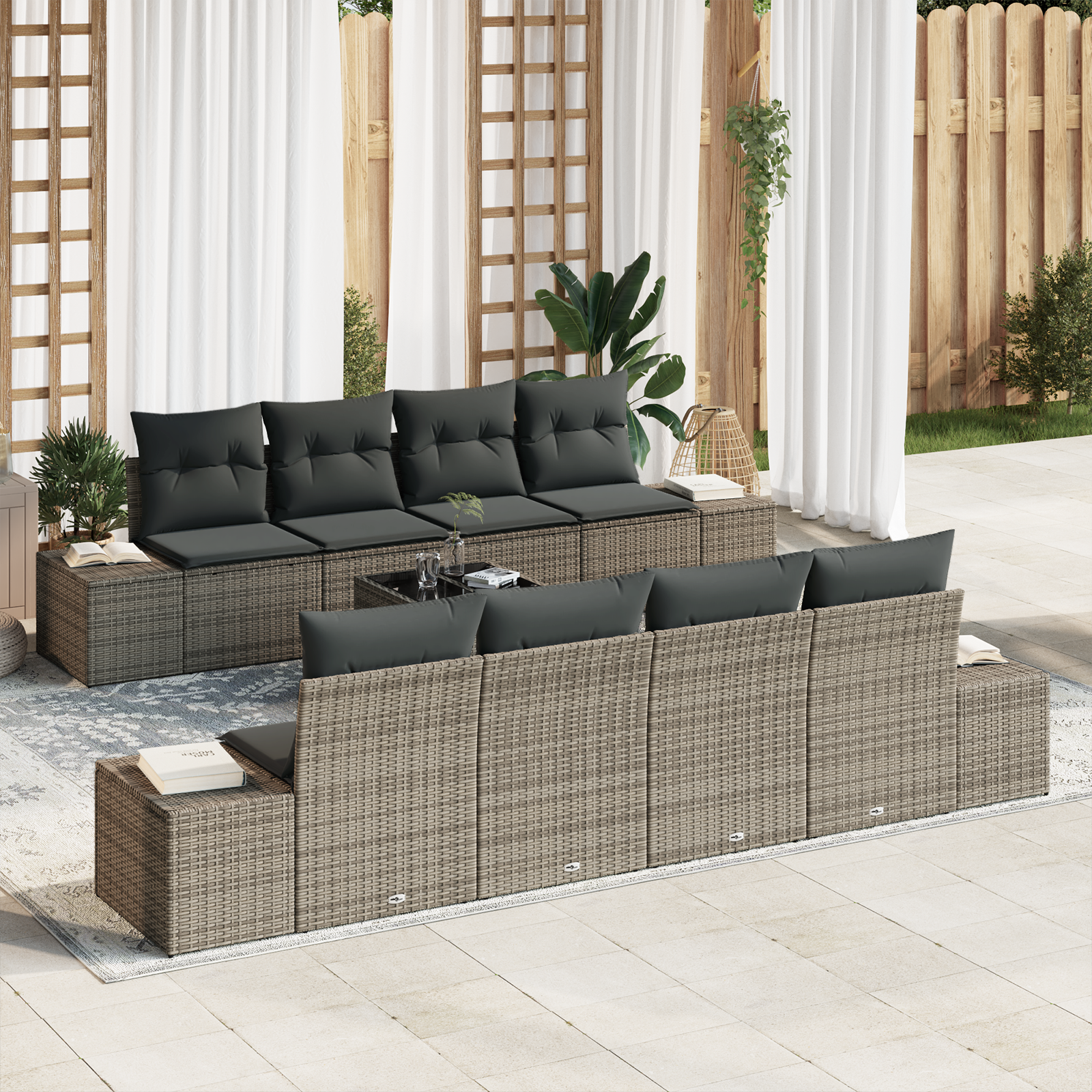 7 Piece Garden Sofa Set with Cushions Grey Poly Rattan
