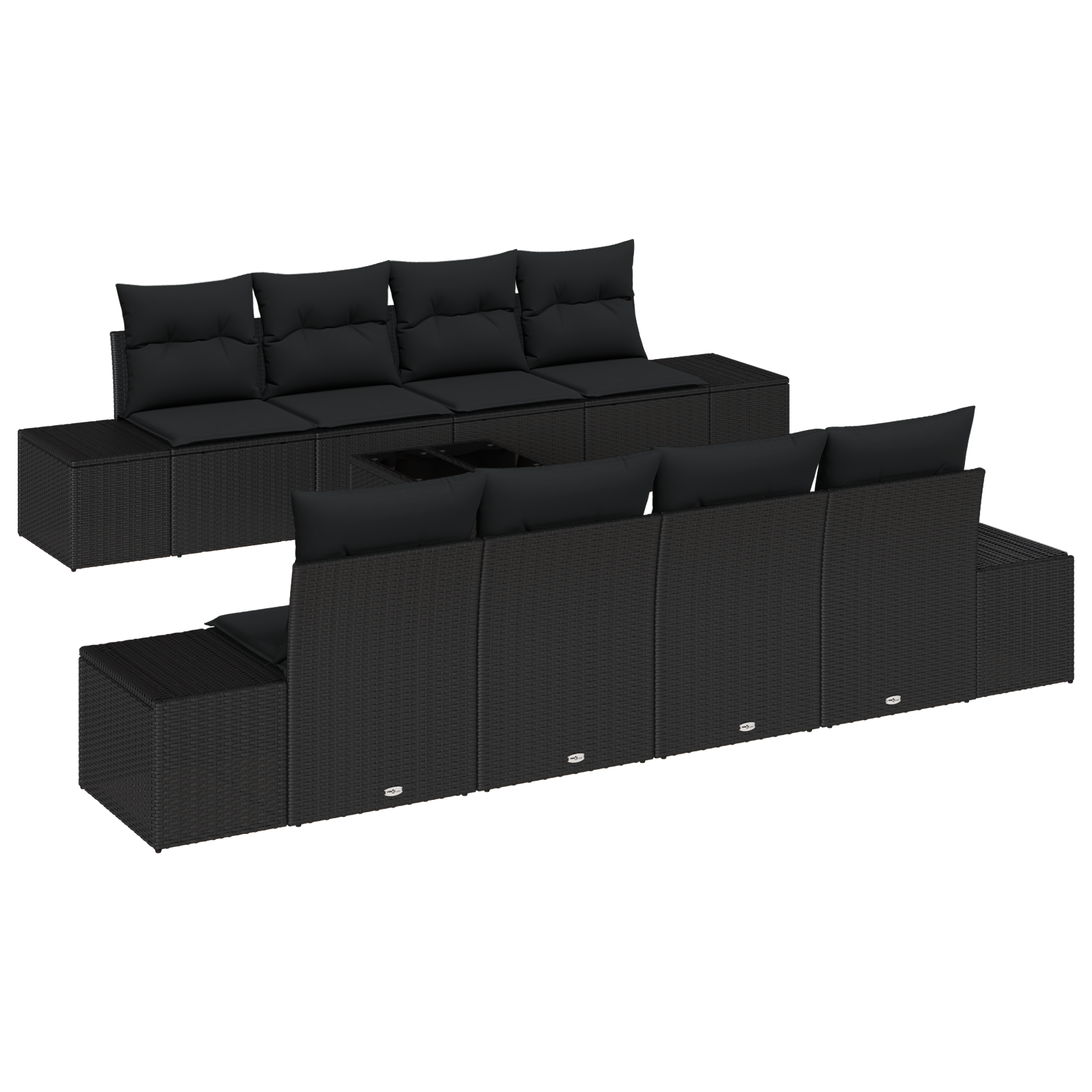 7 Piece Garden Sofa Set with Cushions Black Poly Rattan