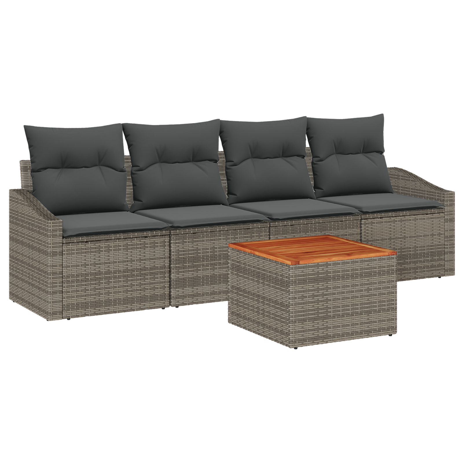 5 Piece Garden Sofa Set with Cushions Grey Poly Rattan Acacia
