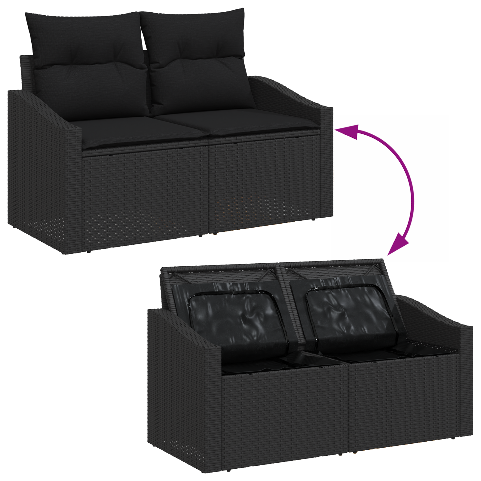5 Piece Garden Sofa Set with Cushions Black Poly Rattan Acacia