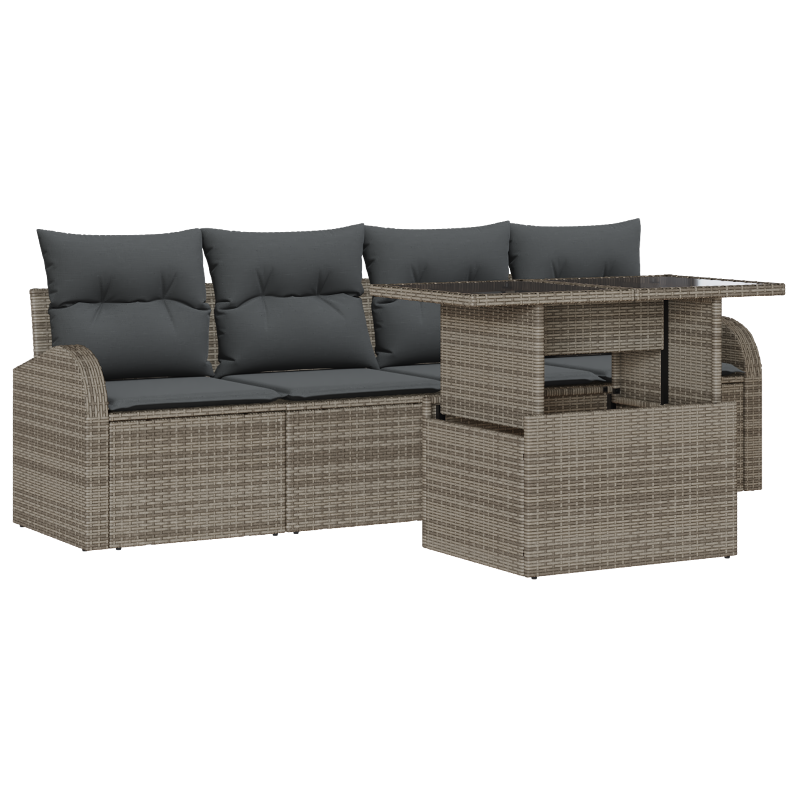 5 Piece Garden Sofa Set with Cushions Grey Poly Rattan