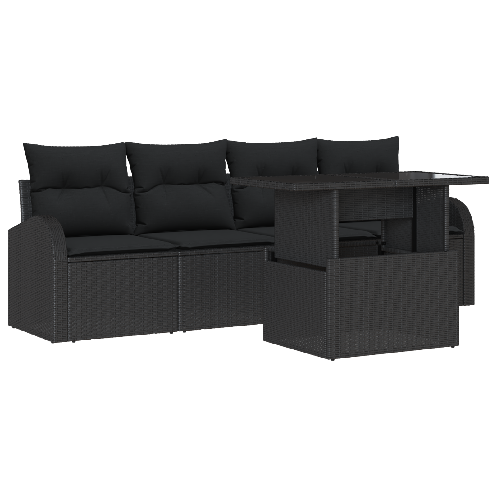 5 Piece Garden Sofa Set with Cushions Black Poly Rattan