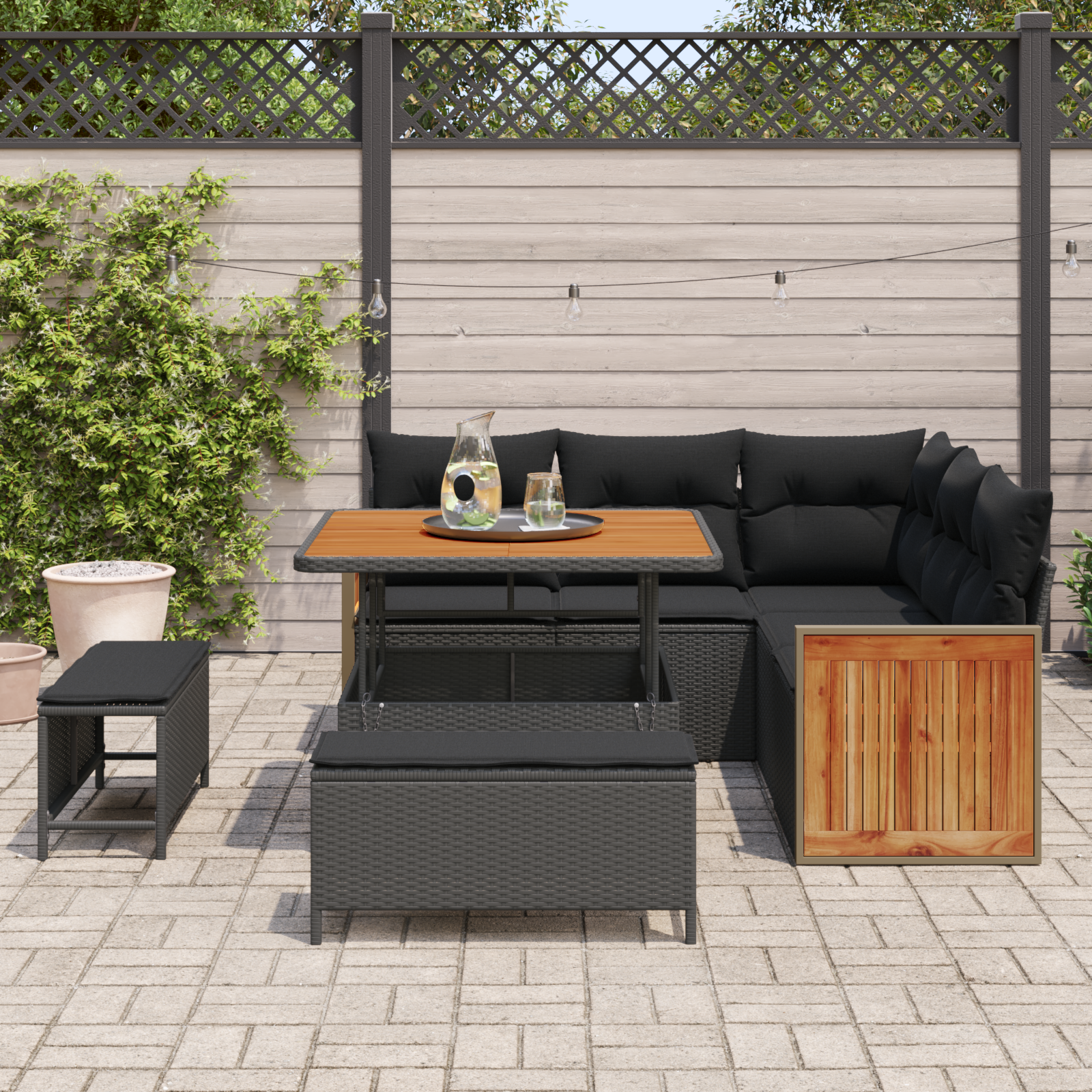 Garden Sofa Set 8 pcs Black Poly rattan and powder-coated steel