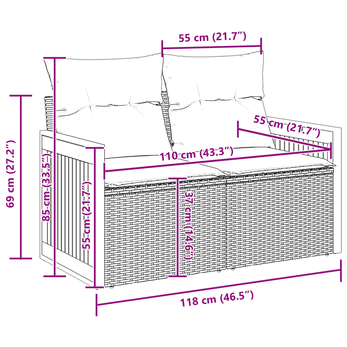 Garden Sofa Set 8 pcs Black Poly rattan and powder-coated steel