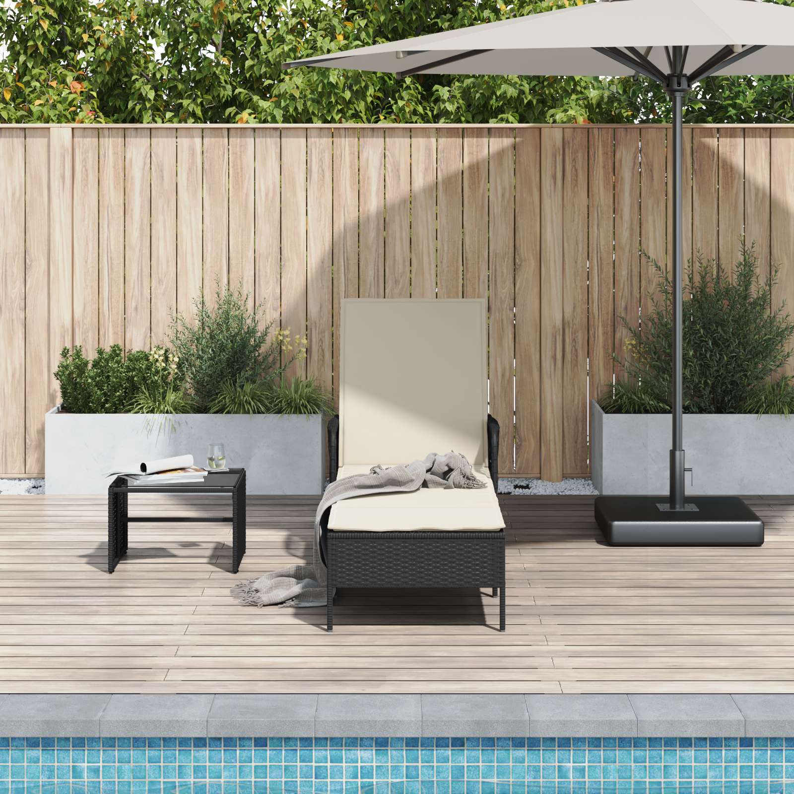 Sun Lounger Black and Cream White 55 x 200 x 92 cm Poly Rattan