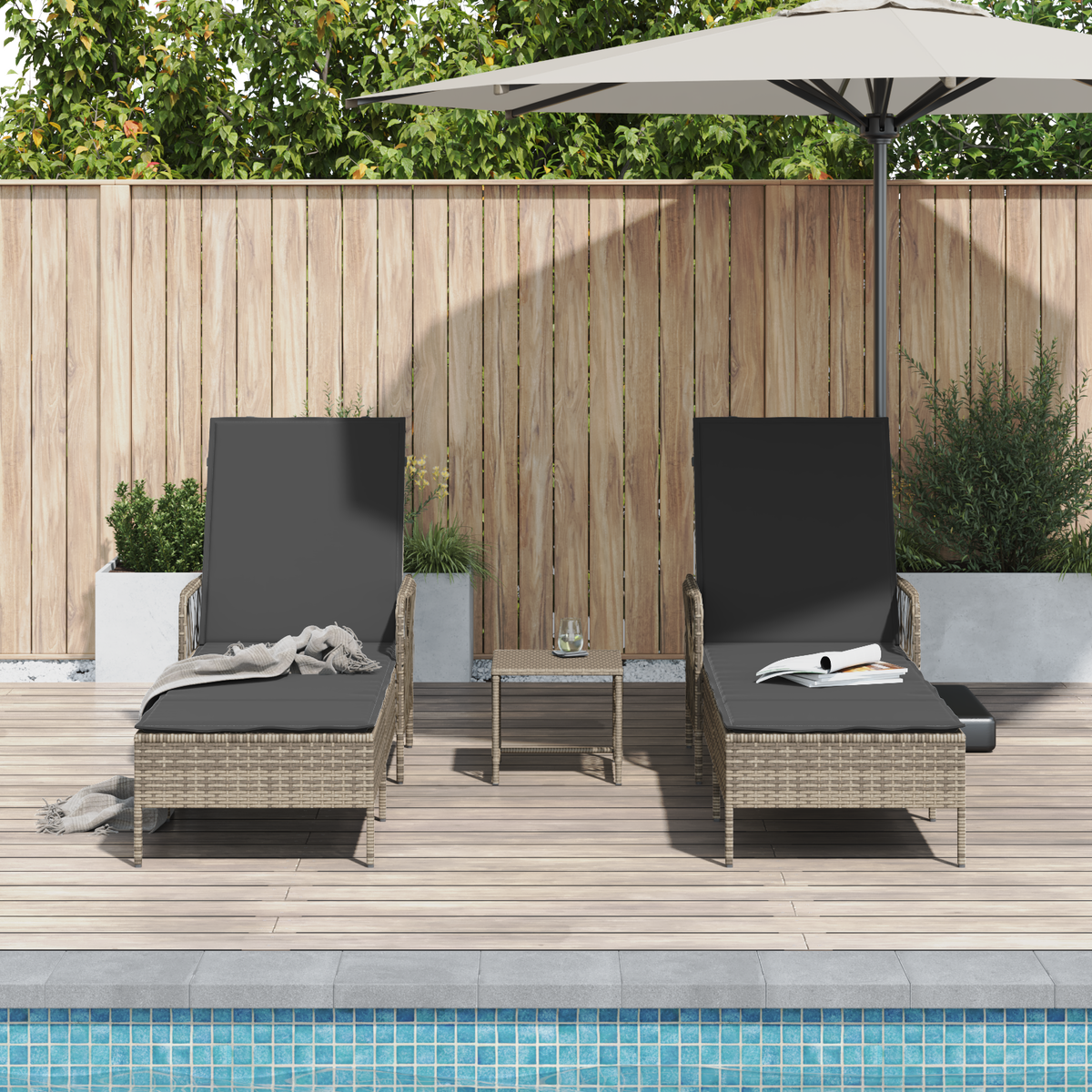 Sun Lounger 3 pcs Grey and Dark Grey 55 x 200 x 92 cm
