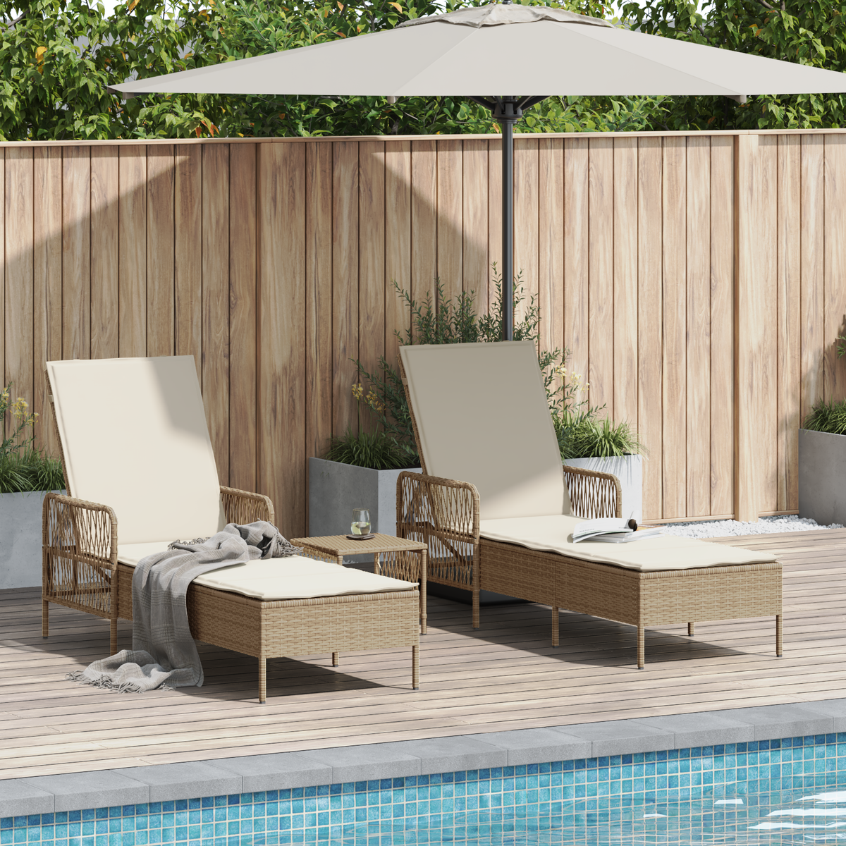 Sun Lounger 3 pcs Beige and Cream White 55 x 200 x 92 cm