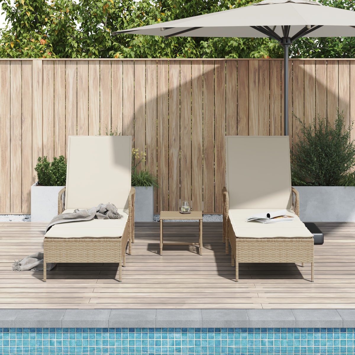 Sun Lounger 3 pcs Beige and Cream White 55 x 200 x 92 cm