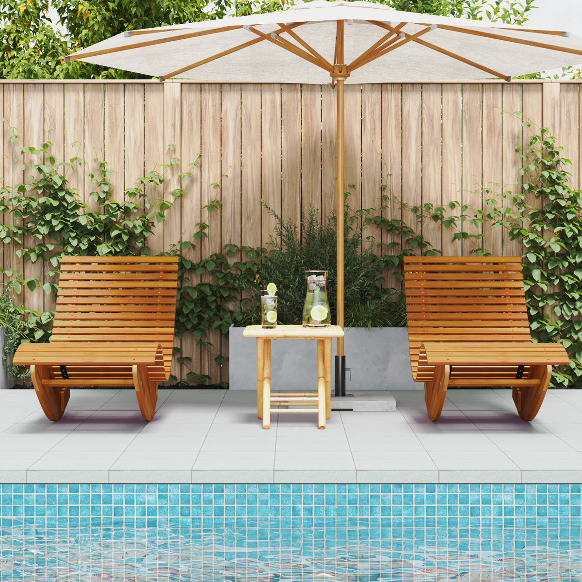 Lounger 2-person 2 pcs Brown 154 x 60 x 74 cm Solid Acacia Wood